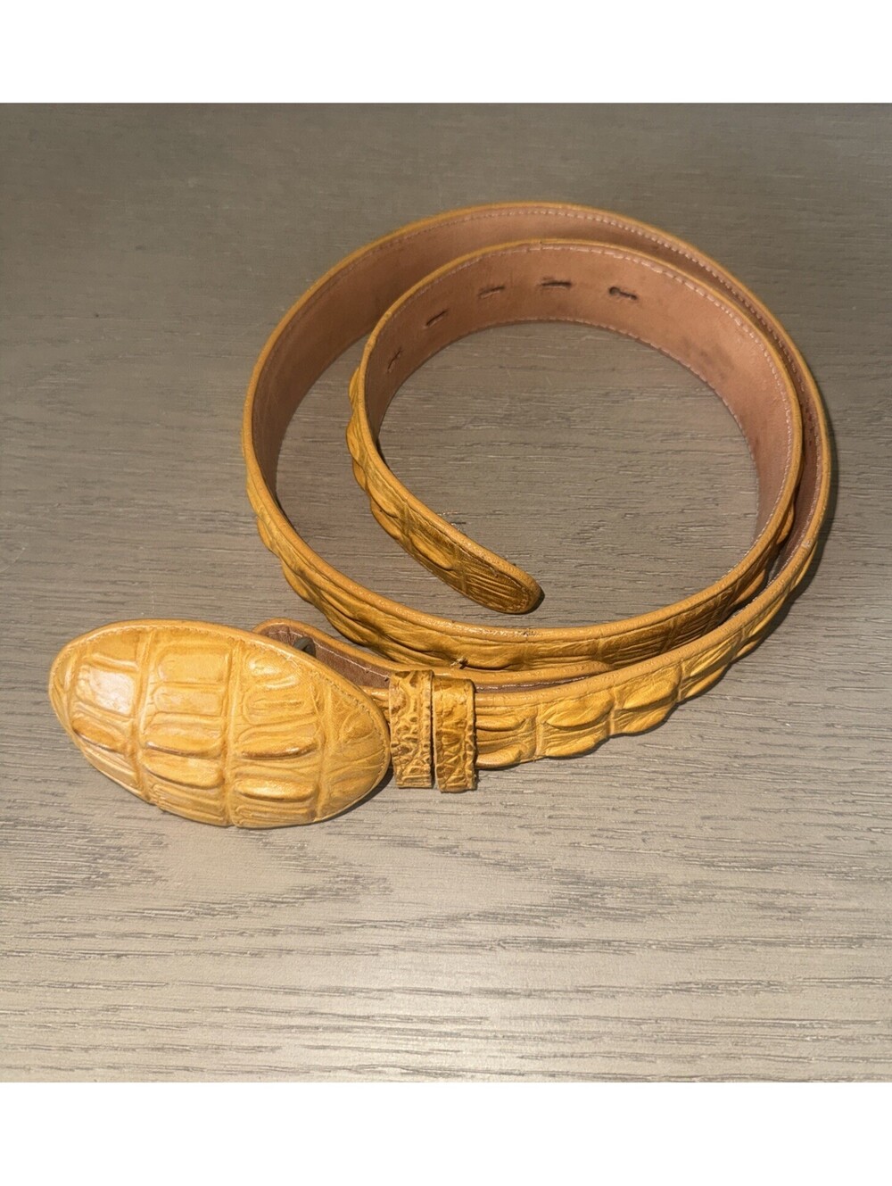 Authentic Cinto Grabado Leather Alligator Embossed Belt Mustard Size 38 Mexico